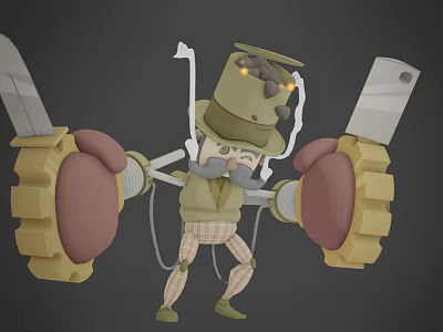 Mechanical Fantasy Creature Character With Top Hat Checkered Pants And Large Blades 3d model