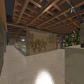 Shower Sauna Spa Interior With Wooden Ceiling Mural And Reception Counter