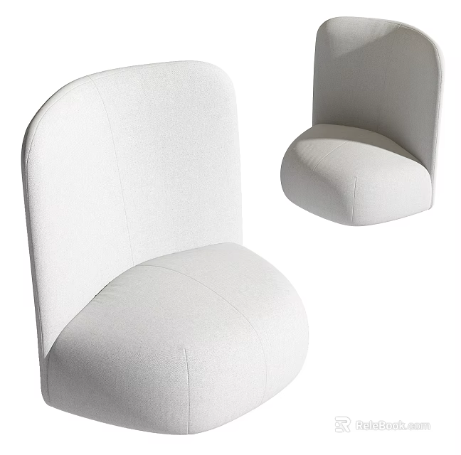 White Fabric Single Sofa With Modern Curved Design And Rounded Comfortable Seat 3d model 