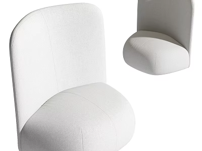 White Fabric Single Sofa With Modern Curved Design And Rounded Comfortable Seat 3d model