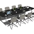 Modern Conference Table with White Chairs Laptop Potted Plants Documents And Cups