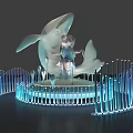 3D Decorative Sculpture Featuring White Whale Girl Character And Blue Illuminated Pillars