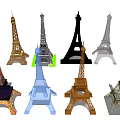 Decorative Ornament Set With Various Eiffel Tower Figurines In Multicolored Styles