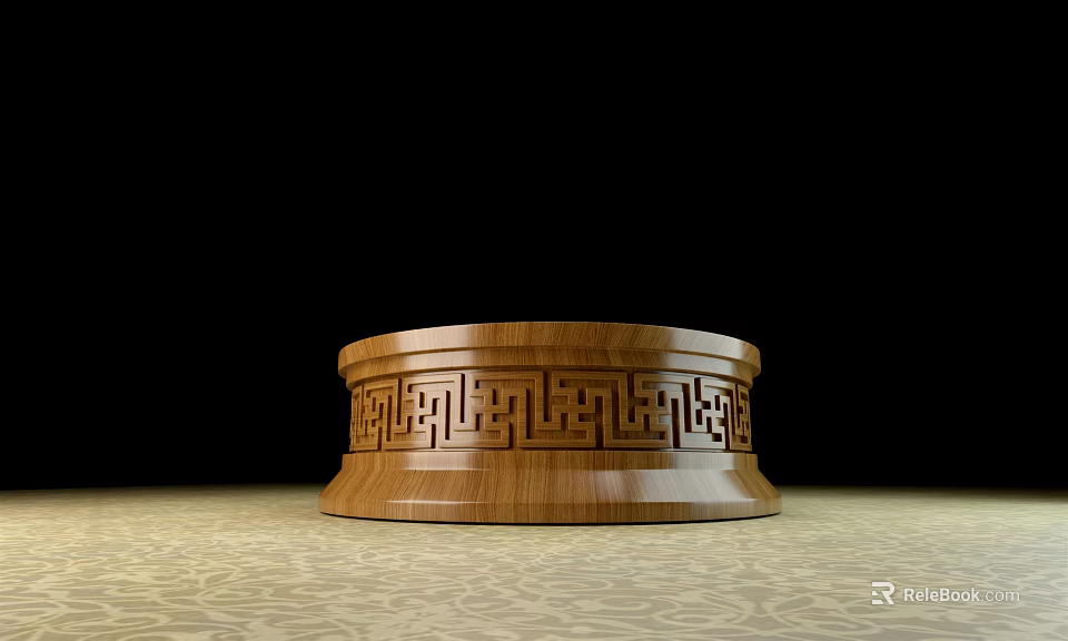Traditional Wooden Circular Base With Intricate Carved Patterns And Smooth Surface 3d model 