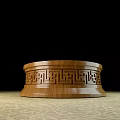 Traditional Wooden Circular Base With Intricate Carved Patterns And Smooth Surface