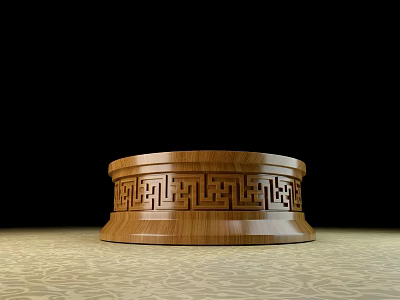 Traditional Wooden Circular Base With Intricate Carved Patterns And Smooth Surface 3d model
