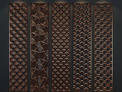 Decorative Metal Room Dividers Featuring Intricate Cutout Patterns And Modern Design 3d model