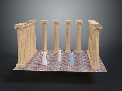 Classical Historical Scene With Greek Columns Mosaic Floor And People In Ancient Costumes 3d model