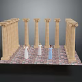 Classical Historical Scene With Greek Columns Mosaic Floor And People In Ancient Costumes