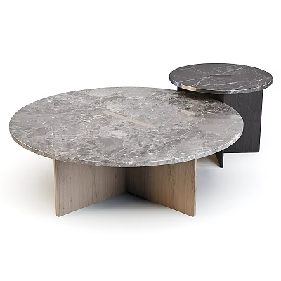 Round Marble Dining Tables With Cross Wooden And Black Bases Natural Texture 3d model