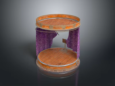 Circular Two Tiered Wooden Display Stand with Purple Curtains and Smooth Surface 3d model
