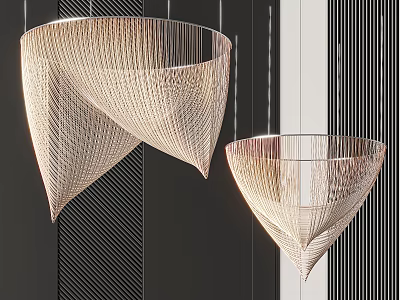 Modern Woven Wire Chandelier Design With Conical Shape And Artistic Geometric Lines 3d model