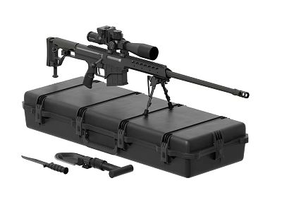 Tactical Sniper Rifle With Scope Bipod On Hard Case Including Dagger And Magazine 3d model
