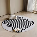 Round Carpet with Black and White Maze Pattern White Bear Open Book on Wooden Floor