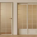 Modern Sliding Double Doors with Ribbed Glass Panels and Light Frame Design