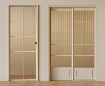 French cream style double door glass single door 3d model