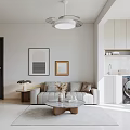 Modern Living and Dining Room Interior With TV Wall Cabinetry Ceiling Light And Coffee Table