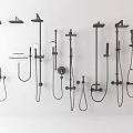 Modern Black Shower Head Collection with Handheld Rainfall and Wall Mounted Designs 3d model