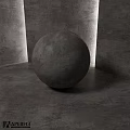 Gray Concrete Sphere In Room With Gray Walls Floor And Lighting