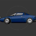 Blue Sports Car With Sleek Aerodynamic Design And Multiple Round Headlights