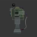 Mechanical Robot Model With Green Body Antenna Vent Blue Circle And Gray Base 3d model