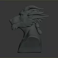 Detailed 3D Mythical Creature Bust Sculpture With Horned Head And Torso