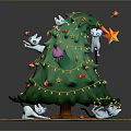 Decorative Christmas Tree With Mice String Lights Star Ornaments And Gifts On Carpet