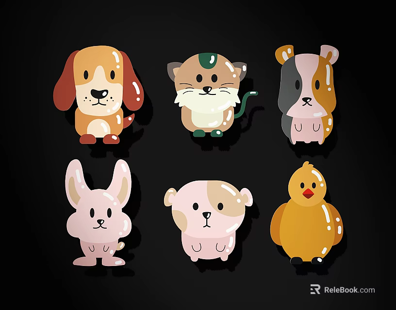 Cute Cartoon Animal Wall Decor Featuring Dog Cat Rabbit Chick Designs In Vibrant Colors 3d model 