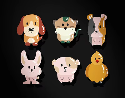 Cute Cartoon Animal Wall Decor Featuring Dog Cat Rabbit Chick Designs In Vibrant Colors 3d model