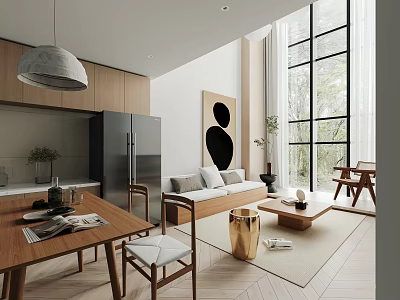 Modern Duplex Living Room with Sofa Coffee Table and Windows 3d model