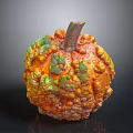 Orange Green Bumpy Pumpkin With Rough Textured Surface And Brown Stem On Dark Background