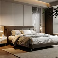 Modern Hotel Room Interior With Comfortable Bed Light Carpet Wooden Floor And Green Plant