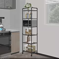 Multi tier Metal and Wood Kitchen Storage Shelf with Microwave Spices and Supplies