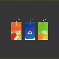 Display Shelves Featuring Colorful Beverage Cartons Fresh Juice Milk with Straws and Fruit Designs