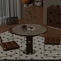 Modern Restaurant Dining Area With Round Marble Table Leather Chairs And Decorative Plant