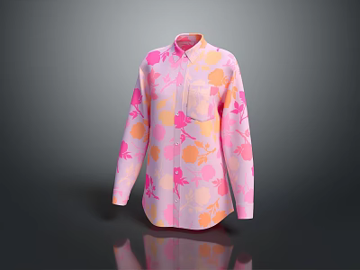 Fashionable Long Sleeve Shirt Featuring Pink And Orange Floral Print Design 3d model