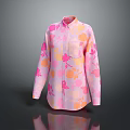 Fashionable Long Sleeve Shirt Featuring Pink And Orange Floral Print Design