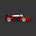 Red Sports Car Featuring Black Rear Spoiler Silver Alloy Wheels And Black Stripes