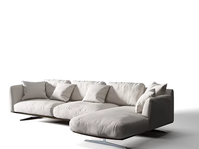 Modern Beige Fabric Sectional Sofa With Soft Cushions And Sleek Metal Legs 3d model
