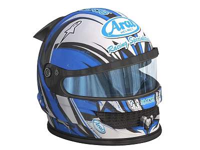 Arai Blue And White Racing Helmet With Cockpit Competition Graphic Design And Visor 3d model