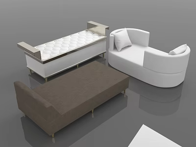 Modern Living Room Interior With White Sofa Brown Bench And Metal Legs Design 3d model