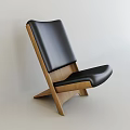 Modern Stylish Leisure Chair With Black Leather Seat Backrest And Wooden Frame
