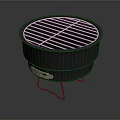 Black Round Outdoor Grill With Metal Grate Stand And Temperature Gauge