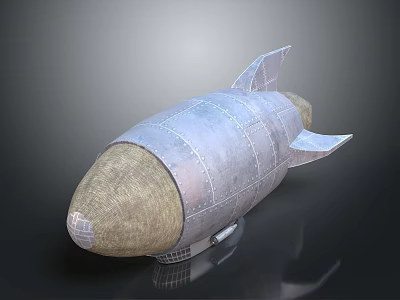 Silver Metallic Bomb Shaped Object Featuring Brown Tip Fins And Textured Surface 3d model