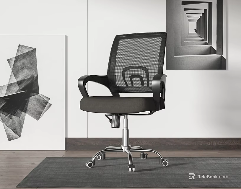 Ergonomic Office Chair With Mesh Backrest Armrests And Silver Base In Modern Workspace 3d model 
