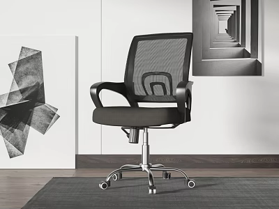 Ergonomic Office Chair With Mesh Backrest Armrests And Silver Base In Modern Workspace 3d model