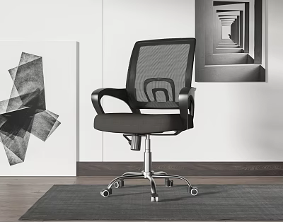 Ergonomic Office Chair With Mesh Backrest Armrests And Silver Base In Modern Workspace 3d model