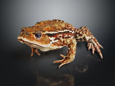 Brown Patterned Toad With Textured Skin And Large Eyes On Dark Background 3d model