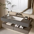 Contemporary Bathroom Vanity With Marble Countertop White Sink LED Mirror And Green Plant