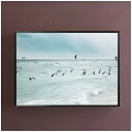 Seascape Painting With Seagulls Flying Over Ocean Waves And Soft Blue Sky